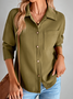 Micro-élasticité Col de Chemise Manches trois quarts Régulier Plain Blouson Zip pour Femmes