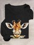 T-shirts Femmes Décontracté Imprimé d'Animal Printemps / Automne Ample Manches Longues en Mélangé de Coton Droit Régulier Élasticité moyenne