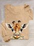 T-shirts Femmes Décontracté Imprimé d'Animal Printemps / Automne Ample Manches Longues en Mélangé de Coton Droit Régulier Élasticité moyenne