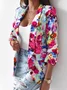 Col Châle Manches Longues Régulier Floral Blazer pour Femmes