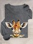 T-shirts Femmes Décontracté Imprimé d'Animal Printemps / Automne Ample Manches Longues en Mélangé de Coton Droit Régulier Élasticité moyenne