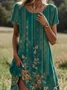 Femmes Floral Vert Col Rond Confortable Robe Mi-Longue Décontracté
