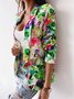 Col Châle Manches Longues Régulier Floral Blazer pour Femmes