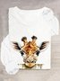 T-shirts Femmes Décontracté Imprimé d'Animal Printemps / Automne Ample Manches Longues en Mélangé de Coton Droit Régulier Élasticité moyenne