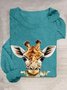 T-shirts Femmes Décontracté Imprimé d'Animal Printemps / Automne Ample Manches Longues en Mélangé de Coton Droit Régulier Élasticité moyenne