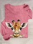 T-shirts Femmes Décontracté Imprimé d'Animal Printemps / Automne Ample Manches Longues en Mélangé de Coton Droit Régulier Élasticité moyenne
