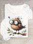 T-shirts Femmes Décontracté Printemps / Automne Oiseau Ample Manches Longues Col Rond en Mélangé de Coton Régulier Droit