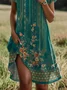 Femmes Floral Vert Col Rond Confortable Robe Mi-Longue Décontracté