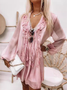Femmes Plain Rose Col V Confortable Mini Robe Décontracté