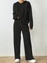 Deux Pièces Ensembles Femmes Décontracté Plain Printemps / Automne Micro-élasticité Ample Jersey Manches Longues Col Rond Top Avec Pantalons