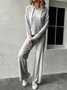Deux Pièces Ensembles Femmes Décontracté Plain Printemps / Automne Micro-élasticité Ample Jersey Manches Longues Col Rond Top Avec Pantalons