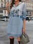 Femmes Floral Bleu Foncé Sweat-shirt à Capuche Confortable Boucle Robe Maxi Décontracté
