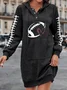 Femmes Floral Bleu Foncé Sweat-shirt à Capuche Confortable Boucle Robe Maxi Décontracté