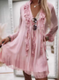 Femmes Plain Rose Col V Confortable Mini Robe Décontracté