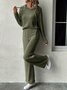 Deux Pièces Ensembles Femmes Décontracté Plain Printemps / Automne Micro-élasticité Ample Jersey Manches Longues Col Rond Top Avec Pantalons