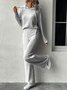 Deux Pièces Ensembles Femmes Décontracté Plain Printemps / Automne Micro-élasticité Ample Jersey Manches Longues Col Rond Top Avec Pantalons