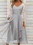 Femmes Plaid Gris Col V Confortable Dentelle Robe Maxi Décontracté