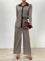 Deux Pièces Ensembles Femmes Géométrique Décontracté Printemps / Automne Micro-élasticité Ample Manches Longues Top Avec Pantalons Droit Col de Chemise