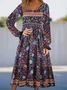 Femmes Floral Rouge Col Rond Confortable Mini Robe Décontracté