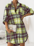 Femmes Plaid Rose Col de Chemise Confortable Mini Robe Décontracté