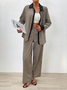 Deux Pièces Ensembles Femmes Géométrique Décontracté Printemps / Automne Micro-élasticité Ample Manches Longues Top Avec Pantalons Droit Col de Chemise