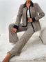 Deux Pièces Ensembles Femmes Géométrique Décontracté Printemps / Automne Micro-élasticité Ample Manches Longues Top Avec Pantalons Droit Col de Chemise