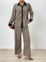 Deux Pièces Ensembles Femmes Géométrique Décontracté Printemps / Automne Micro-élasticité Ample Manches Longues Top Avec Pantalons Droit Col de Chemise