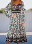 Femmes Floral Rouge Col Rond Confortable Mini Robe Décontracté