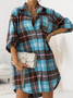 Femmes Plaid Rose Col de Chemise Confortable Mini Robe Décontracté