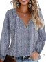 Chemisiers1 Femmes Décontracté Printemps / Automne Petites fleurs Col V Aucune élasticité Ample Manches Longues Régulier Droit