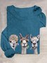 T-shirts Décontracté Imprimé d'Animal Printemps / Automne Ample Manches Longues Col Rond en Mélangé de Coton Régulier Élasticité moyenne pour Femmes