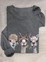 T-shirts Décontracté Imprimé d'Animal Printemps / Automne Ample Manches Longues Col Rond en Mélangé de Coton Régulier Élasticité moyenne pour Femmes