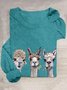 T-shirts Décontracté Imprimé d'Animal Printemps / Automne Ample Manches Longues Col Rond en Mélangé de Coton Régulier Élasticité moyenne pour Femmes