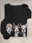 T-shirts Décontracté Imprimé d'Animal Printemps / Automne Ample Manches Longues Col Rond en Mélangé de Coton Régulier Élasticité moyenne pour Femmes