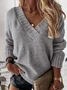 Pulls Femmes Décontracté Bloc de Couleur Printemps / Automne Col V Ample Manches Longues Fil/fil de laine Régulier Régulier