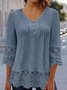 Chemisiers1 Décontracté Plain Printemps / Automne Polyester Col V Aucune élasticité Manches trois quarts Droit Régulier pour Femmes
