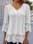 Chemisiers1 Décontracté Plain Printemps / Automne Polyester Col V Aucune élasticité Manches trois quarts Droit Régulier pour Femmes
