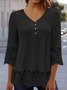 Chemisiers1 Décontracté Plain Printemps / Automne Polyester Col V Aucune élasticité Manches trois quarts Droit Régulier pour Femmes