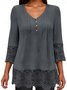 Chemisiers1 Décontracté Plain Printemps / Automne Polyester Col V Aucune élasticité Manches trois quarts Droit Régulier pour Femmes