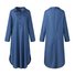 Femmes Plain Bleu Col de Chemise Confortable Mini Robe Décontracté