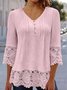 Chemisiers1 Décontracté Plain Printemps / Automne Polyester Col V Aucune élasticité Manches trois quarts Droit Régulier pour Femmes