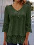 Chemisiers1 Décontracté Plain Printemps / Automne Polyester Col V Aucune élasticité Manches trois quarts Droit Régulier pour Femmes
