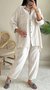 Deux Pièces Ensembles Femmes Géométrique Décontracté Printemps / Automne Naturel Micro-élasticité Quotidien Coton Et Lin Manches Longues Top Avec Pantalons