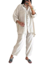 Deux Pièces Ensembles Femmes Géométrique Décontracté Printemps / Automne Naturel Micro-élasticité Quotidien Coton Et Lin Manches Longues Top Avec Pantalons