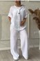 Deux Pièces Ensembles Femmes Décontracté Plain Printemps / Automne Naturel Micro-élasticité Quotidien Ample Manches Longues Top Avec Pantalons