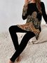 Deux Pièces Ensembles Femmes Géométrique Décontracté Printemps / Automne Ample Jersey Manches Longues Col Rond Top Avec Pantalons Droit