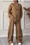 Deux Pièces Ensembles Femmes Décontracté Plain Printemps / Automne Naturel Micro-élasticité Quotidien Ample Manches Longues Top Avec Pantalons