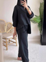 Deux Pièces Ensembles Femmes Géométrique Décontracté Printemps / Automne Naturel Micro-élasticité Quotidien Coton Et Lin Manches Longues Top Avec Pantalons