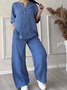 Deux Pièces Ensembles Femmes Décontracté Plain Printemps / Automne Naturel Micro-élasticité Quotidien Ample Manches Longues Top Avec Pantalons