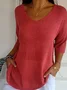 Pulls Décontracté Plain Printemps / Automne Quotidien Manches trois quarts Régulier Droit Régulier Élasticité moyenne pour Femmes
